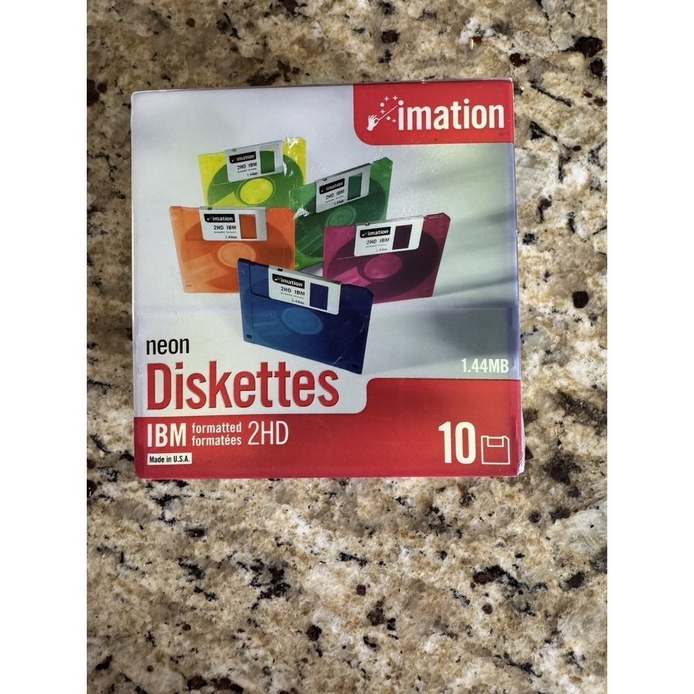 Imation Neon Diskettes NEW SEALED IBM Formatted 2 HD 1.44 MB 10 Pack